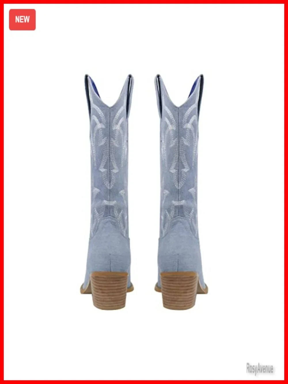 Mid Calf Cowboy Boots with Embroidered Design Pull On Tab Western Booties